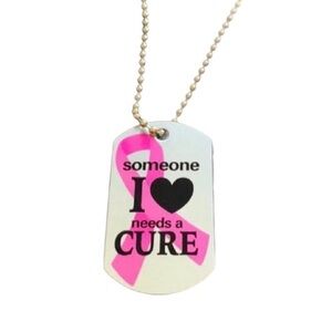 Someone I Love Needs A Cure Metal Dog Tag Jewelry Breast Cancer Ribbon Necklace